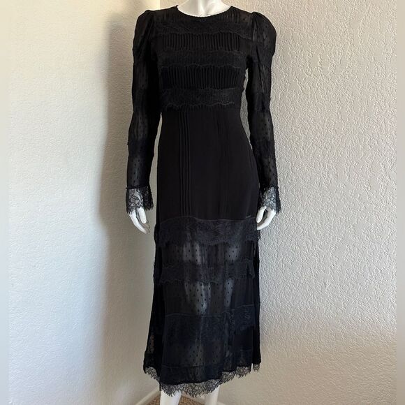 CLEOBELLA Dress Black Haven Lace & Swiss Dot Midi Dress Size XS • FLAWED - Picture 4 of 16